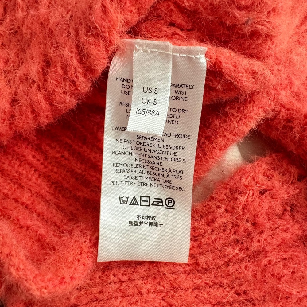 Anthropologie Women Ruffle Boat Neck Fuzzy Knit Sweater Coral Cottagecore Small - Picture 2 of 6